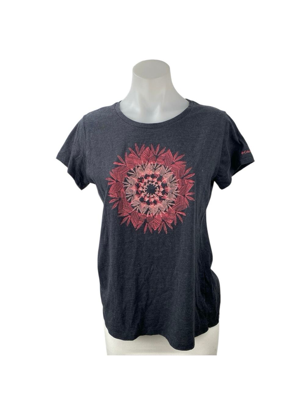 Columbia Women's Black Crewneck Short Sleeve Graphic Casual Tee T-shirt Top Sz L